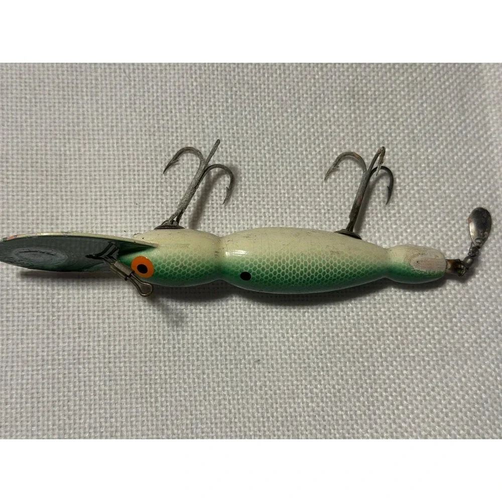 Vintage Green Scale‎ Wooden Crankbait Fishing Lure Deep Diver Metal Lip NB032